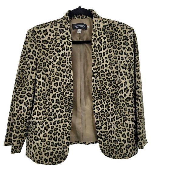 Evan-Picone Black Label Sigle Breasted Blazer 10 Green Animal Cheetah Collarless - Picture 9 of 10